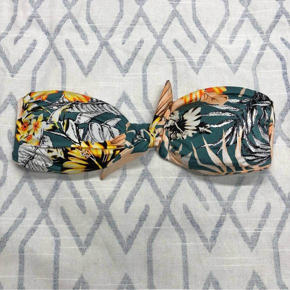 The Bikini Lab Other - Nwot the bikini lab bandeau strapless tropical leaf floral print tie front